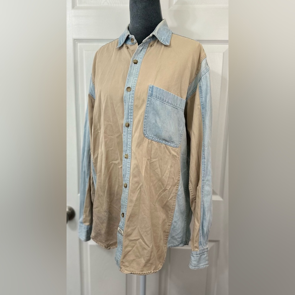 OCI Jean Co. Shirt Mens M Color Block Two-Tone Button Down Workwear VTG Y2K